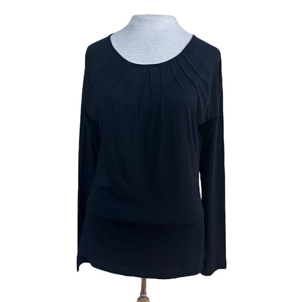 Talbots NWOT Pleated Neck Long Sleeve Top in Black Size Medium